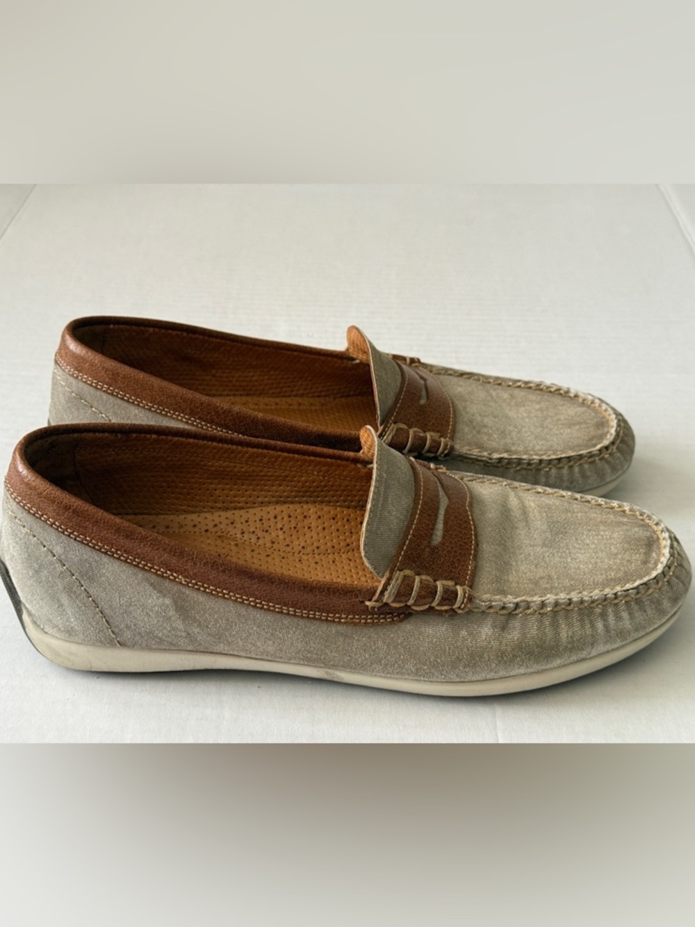 Martin Dingman Penny Loafers Brown Leather / Canvas Slip On Shoes Men's Sz 8.5M